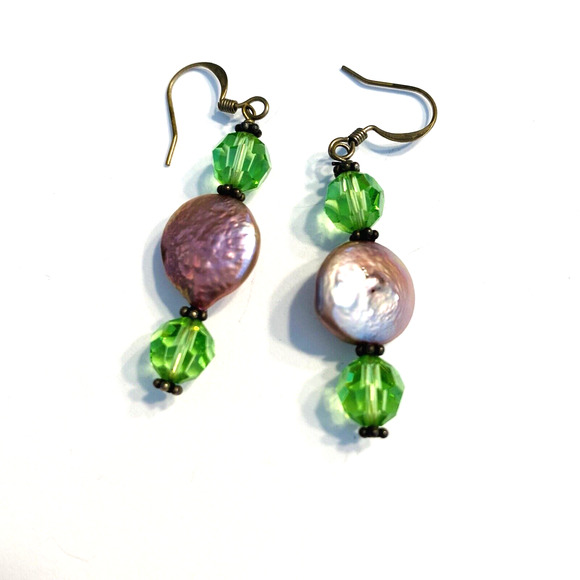 Pierced Earrings Fashion Jewelry Pink & Green Beaded Drop Dangle Style Beads - Picture 2 of 5